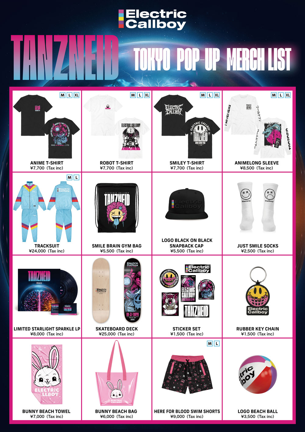 Electric Callboy 『TANZNEID TOKYO POP-UP STORE』で販売するアイテム